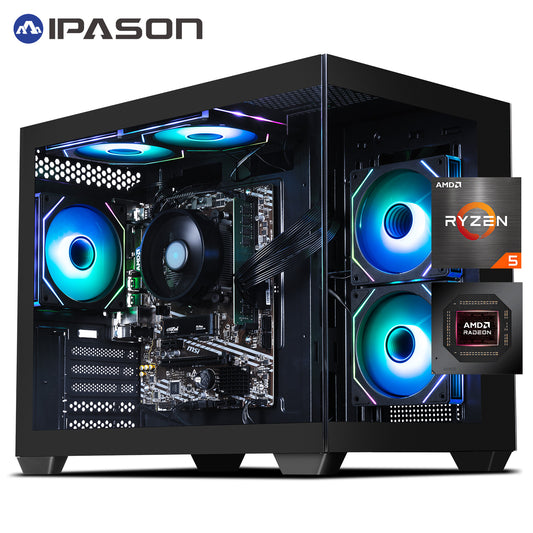 IPASON gaming desktop AMD Ryzen 5 5600GT (6 core up to 4.6GHz) AMD Radeon Vega 7 16GB DDR4 3200MHz 1TB M.2 NVMe 550W PSU Windows 11 home WIFI Gaming PC