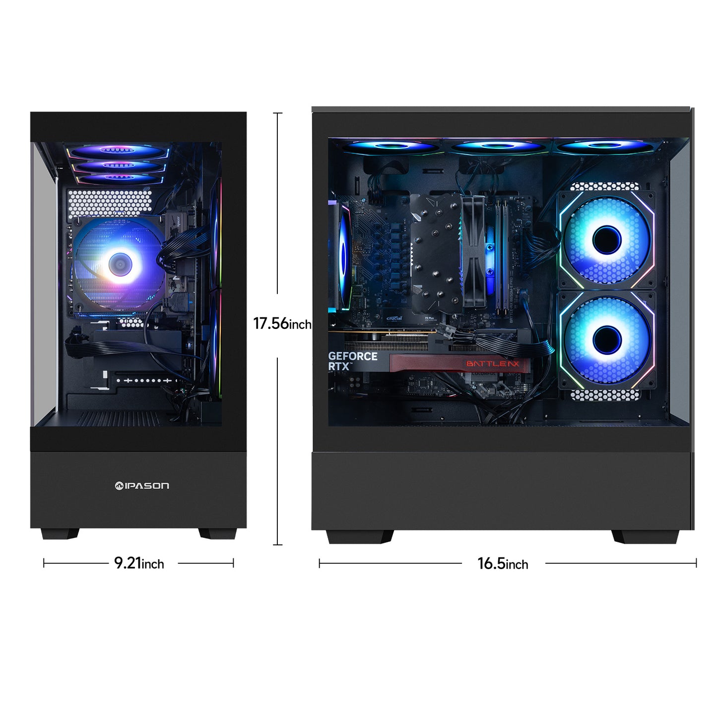 IPASON Xelra Gaming Desktop PC,AMD Ryzen5 9600X,Geforce RTX 5060 8G,32GB DDR5,1TB NVMe SSD,Wi-Fi,Windows 11 Home,Black Prebuilt Pc Computer