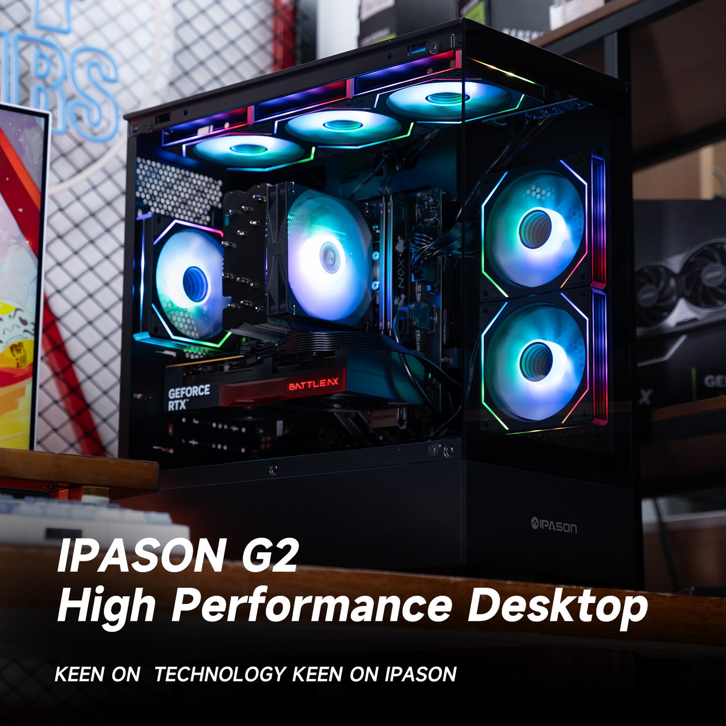 IPASON Xelra Gaming Desktop PC,AMD Ryzen5 9600X,Geforce RTX 5060 8G,32GB DDR5,1TB NVMe SSD,Wi-Fi,Windows 11 Home,Black Prebuilt Pc Computer