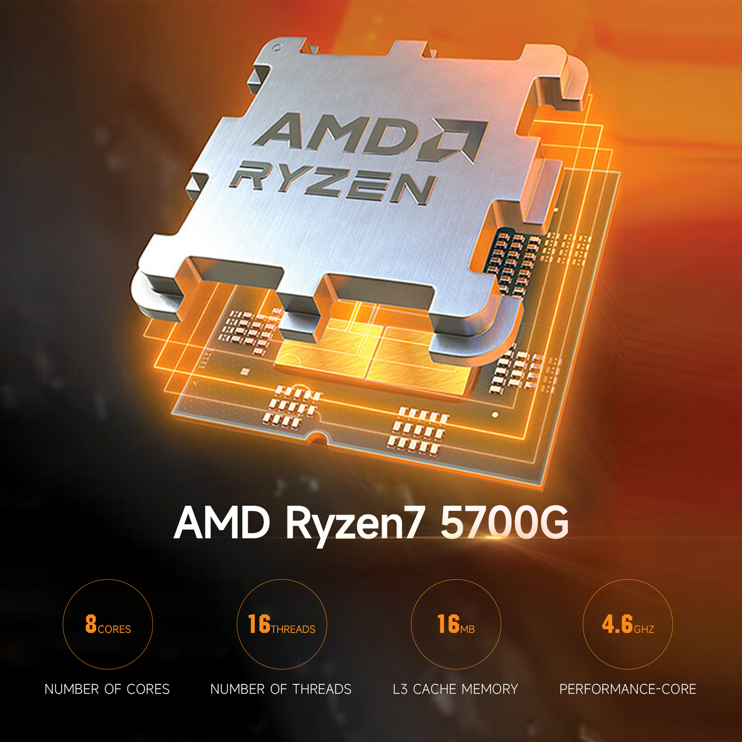 Ipason Battlefield S7 Pro AMD Ryzen 7 5700G 8x Cores 16x Threads up to 4.6GHz Radeon Graphics DDR4 16G 3200MHz Kingston Nvme 1T M.2 SSD Windows 11 Home