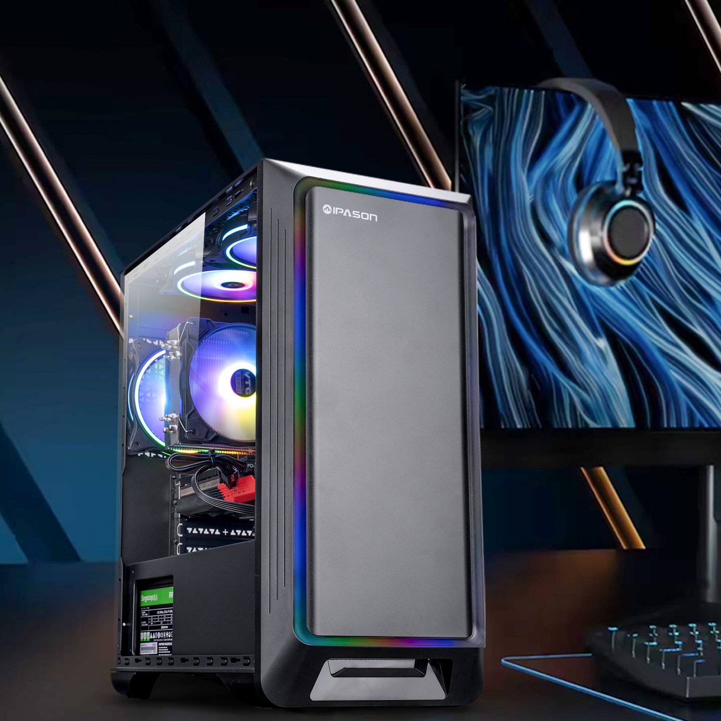 Ipason IPASON FireDragon G1 Pro AMD Ryzen 5 5600 up to 4.4 GHz RTX4060 DDR4 16G Kingston Nvme 1T M.2 SSD Windows 11 Home Pc Computer