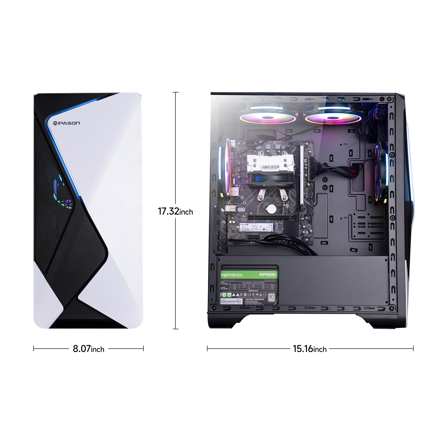 Ipason Battlefield S7 Pro AMD Ryzen 7 5700G 8x Cores 16x Threads up to 4.6GHz Radeon Graphics DDR4 16G 3200MHz Kingston Nvme 1T M.2 SSD Windows 11 Home