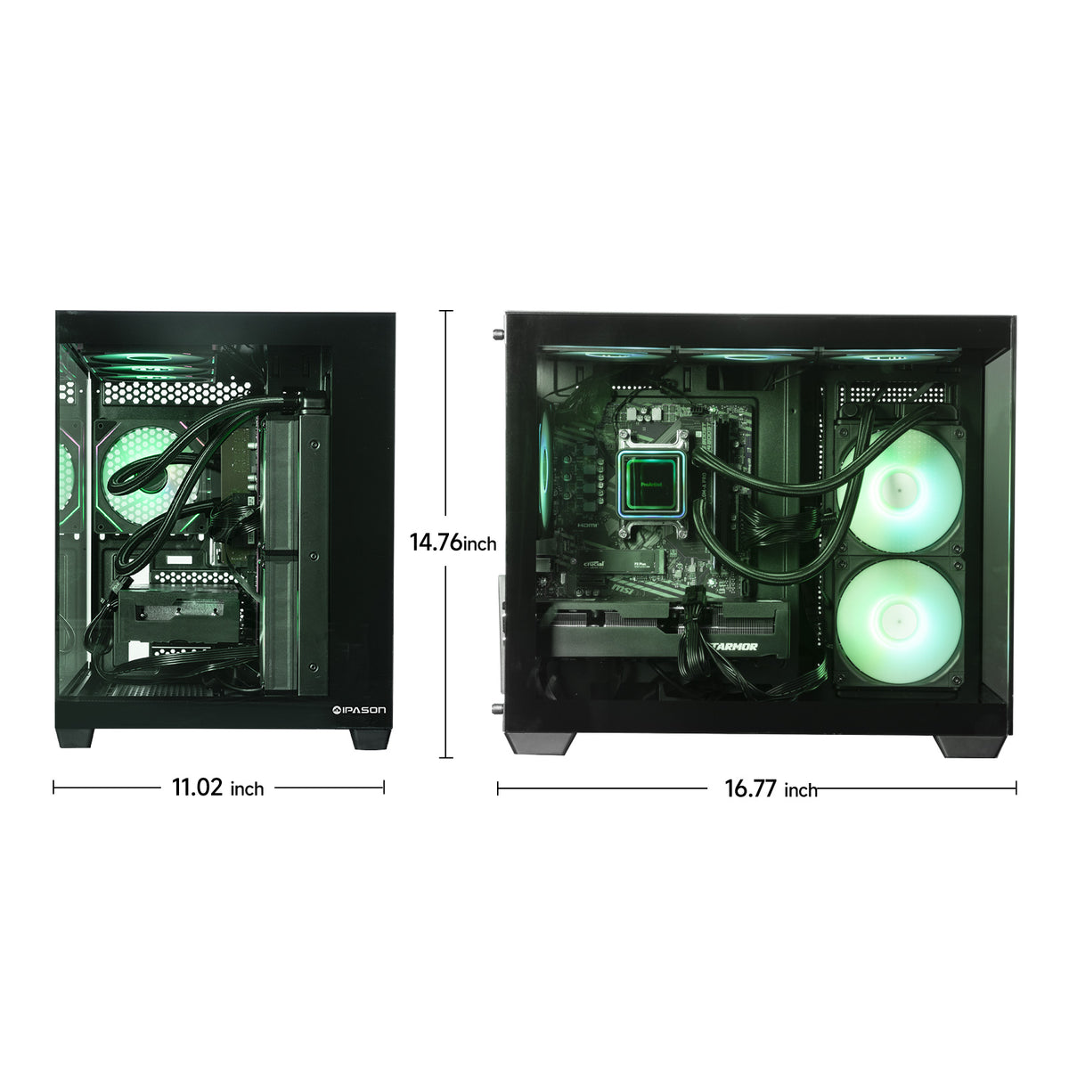 IPASON Prebuilt Gaming Desktop PC, Ryzen 7 5700X, RX 9060 XT 8GB 16GB DDR4 RAM, 1TB NVMe SSD, 550W PSU, Liquid Cooler, Wi-Fi, RGB Fans, Windows 11