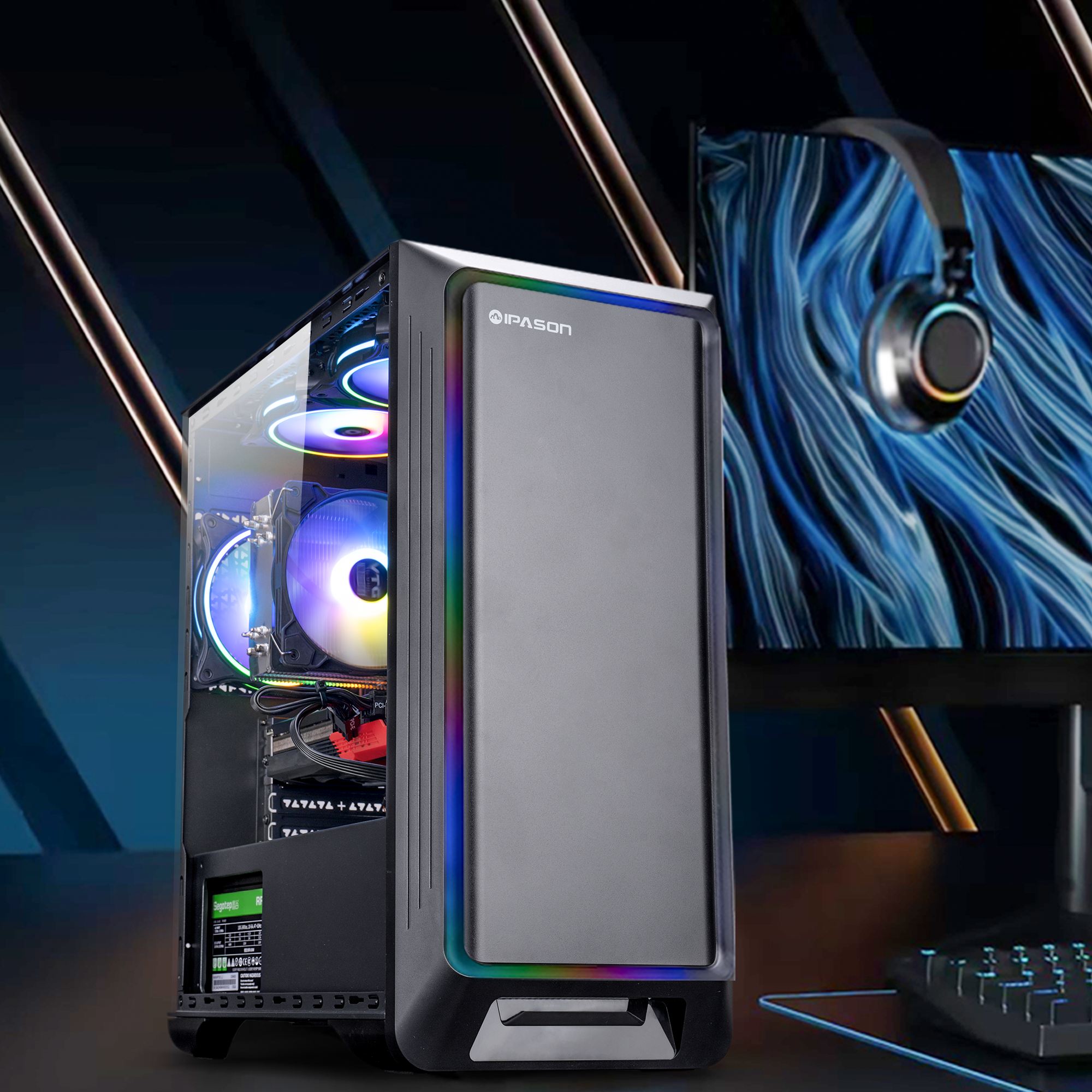 Ipason IPASON FireDragon G1 AE AMD Ryzen 5 5600 6x Cores 12x Threads up to 4.4 GHz RX7600 16G Ram Kingston Nvme 1T M.2 SSD Windows 11 Home Desktop Gaming Pc