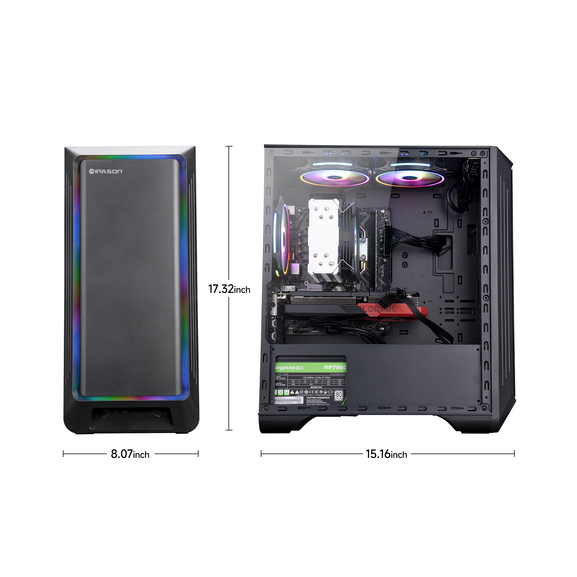 Ipason IPASON FireDragon G1 Ultra AMD Ryzen 5 5600 up to 4.4 GHz RTX4060TI DDR4 16G 3200MHz 1T M.2 SSD Windows 11 Home Pre Built Gaming Pc