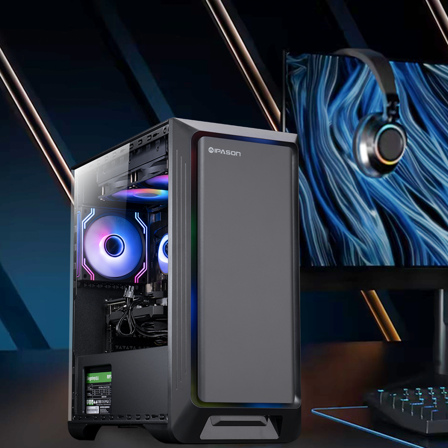 Ipason IPASON FireDragon G1 Max AMD Ryzen 7 5700X3D 8x Cores 16x Threads up to 4.10 GHz Colorful GeForce RTX 4060TI DUO 8G V2 DDR4 32G 3200MHz (2 x 16GB) Kingston Nvme 1T M.2 SSD Windows 11 Home