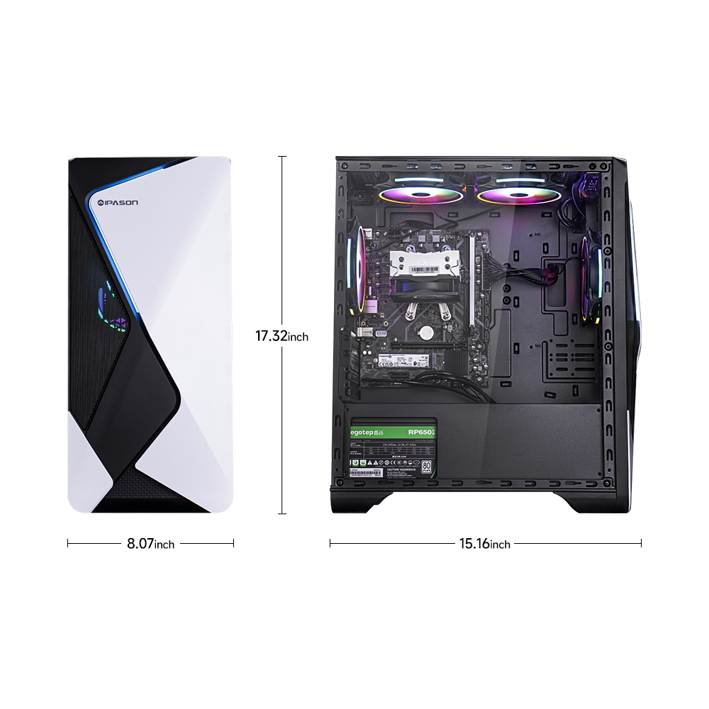 Ipason Battlefield S7 AMD Ryzen 5 5600G 6x Cores 12x Threads up to 4.4GHz Radeon Grap hics DDR4 16G 3200MHz Kingston Nvme 1T M.2 SSD Windows 11 Home Gaming Desktop PC