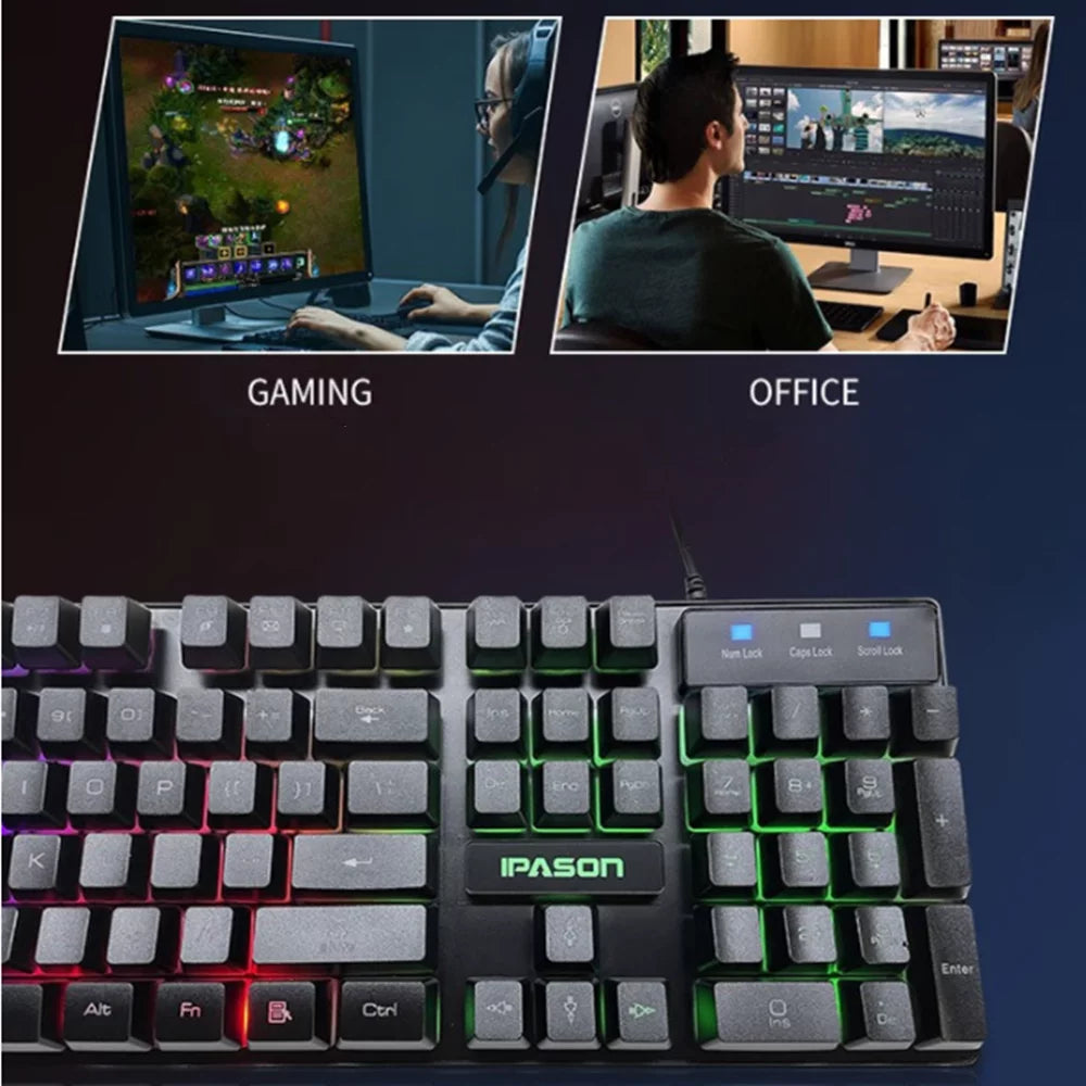 IPASON MP-V5 Pro Gaming Keyboard and Mouse Combo, Backlit Glowing USB Wired Keyboard Gaming for Windows Computer PC Gamer Laptop Office Work