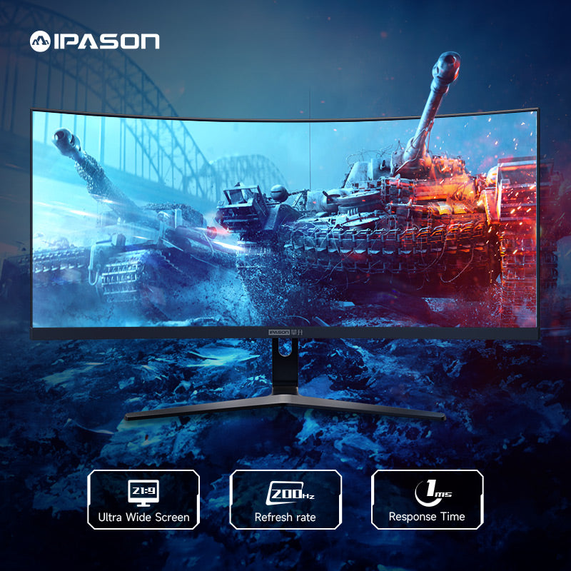 IPASON Gaming 29.5-Inch 21:9 Ultrawide Curved Monitor (E3025W-M)-WFHD (2560 x 1080), 200Hz  1ms, FreeSync Compatible, DisplayPort, HDMI, Black