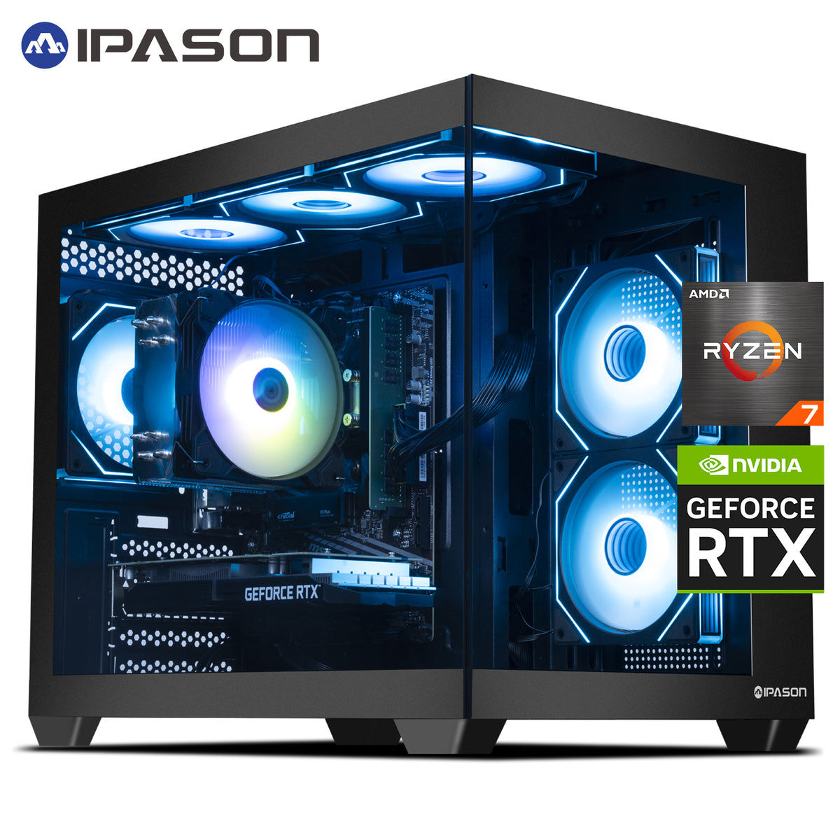 IPASON Prebuilt Gaming Desktop PC, Ryzen 7 5700X,NVIDIA RTX 5060 Ti 16GB DDR4 RAM, 1TB NVMe SSD, 550W PSU, Liquid Cooler, Wi-Fi, RGB Fans, Windows 11