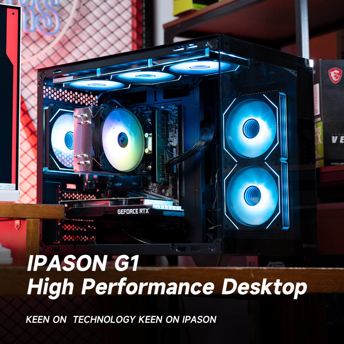 IPASON Prebuilt Gaming Desktop PC, Ryzen 7 5700X,NVIDIA RTX 5060 Ti 16GB DDR4 RAM, 1TB NVMe SSD, 550W PSU, Liquid Cooler, Wi-Fi, RGB Fans, Windows 11